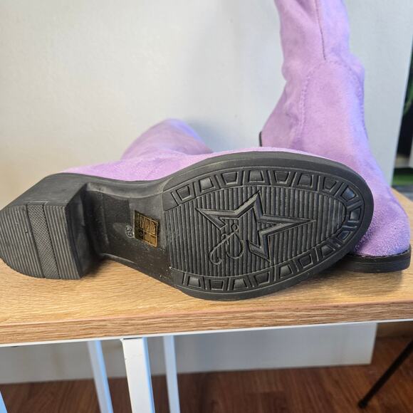 Size 8 Funtasma Lavender Faux Suede Over the Knee Boots Lace Back Coquette Mod - Picture 4 of 5